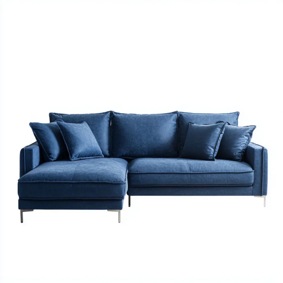 Lewostronna sofa narożna z aksamitu poliestrowego, granatowa, 270 x 160 x 85 cm