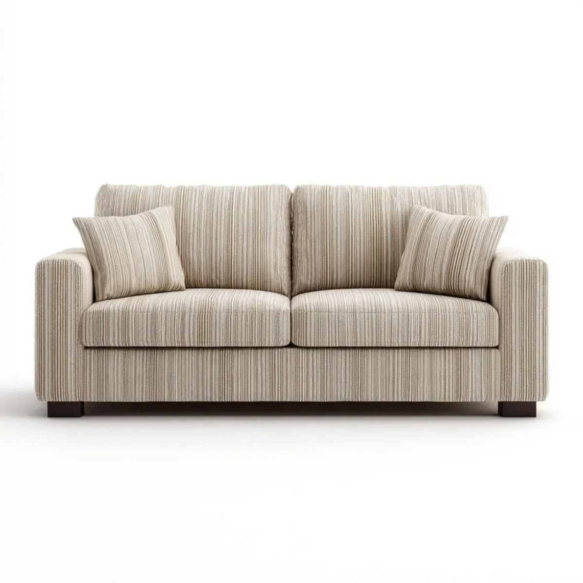 Dwuosobowa sofa tapicerowana beżowo-szara w pasy, 160 x 90 x 88 cm