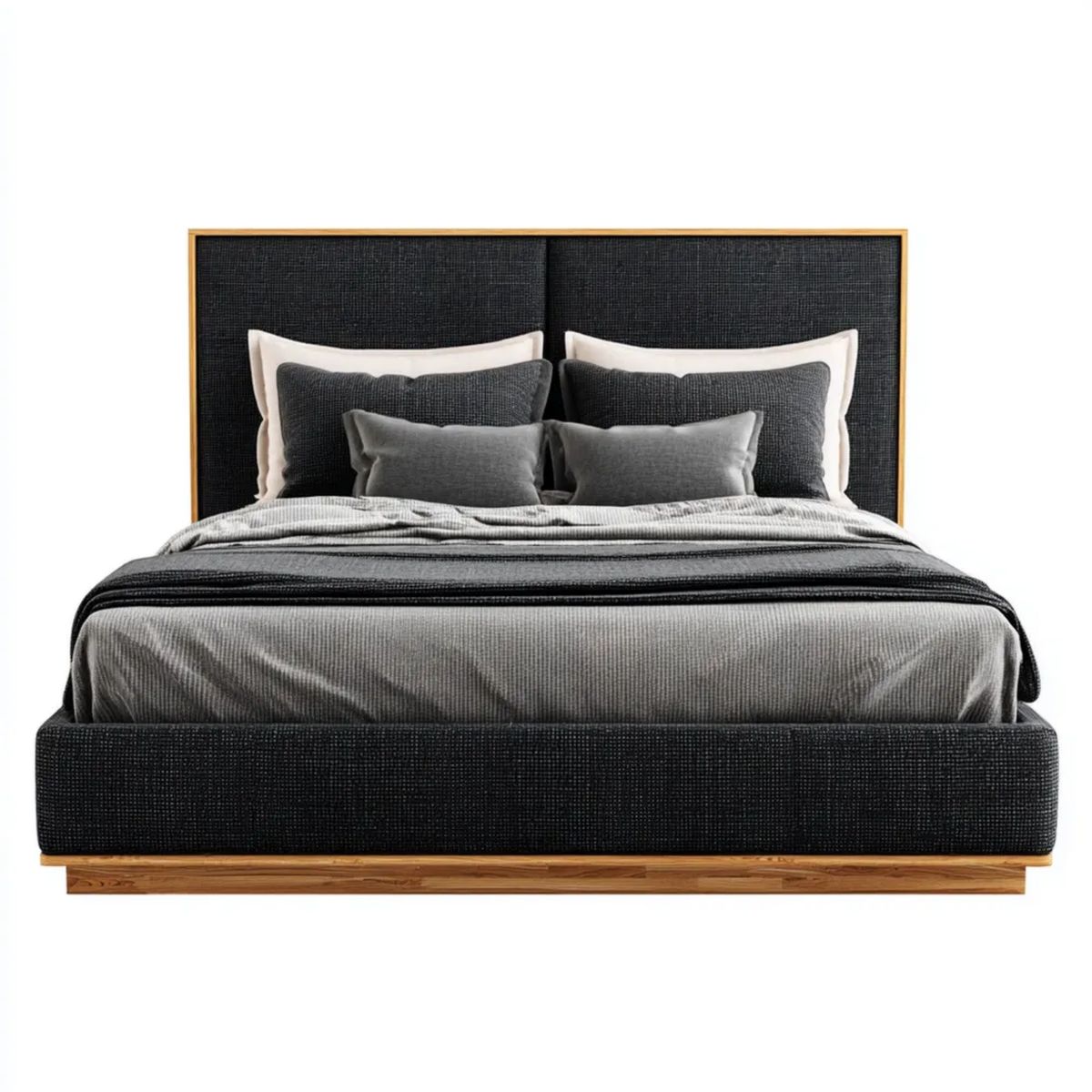 Łóżko dwuosobowe tapicerowane 190 × 210 cm pod materac 180 × 200 cm, czarne z litego dębu