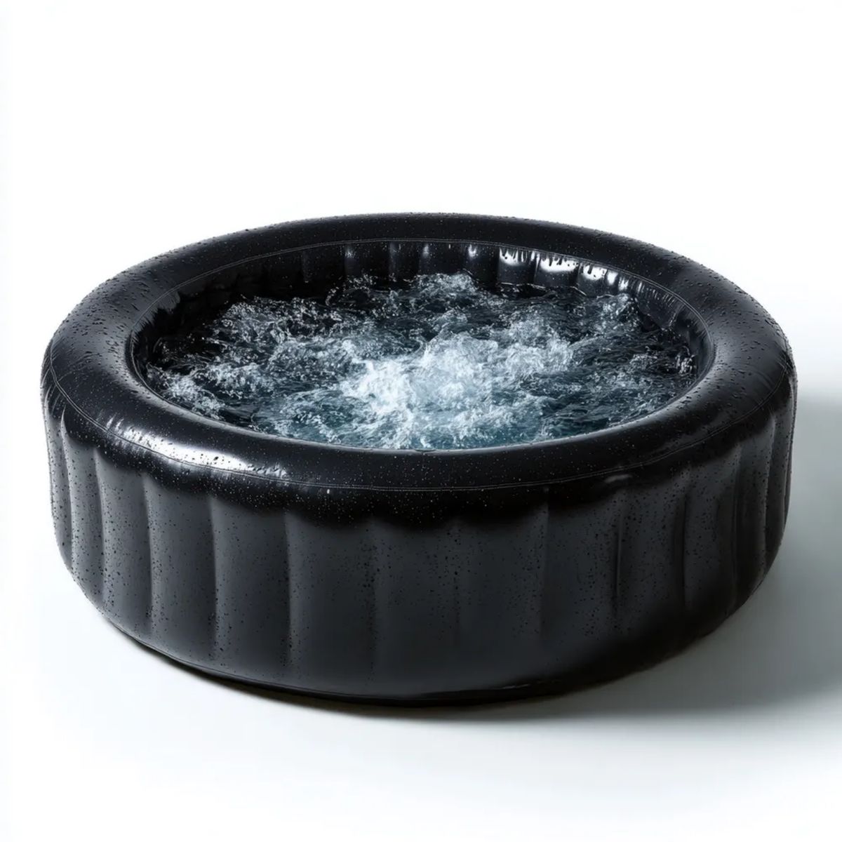 Dmuchane jacuzzi ogrodowe z hydromasażem, czarne PVC, okrągłe Ø 180 × 65 cm