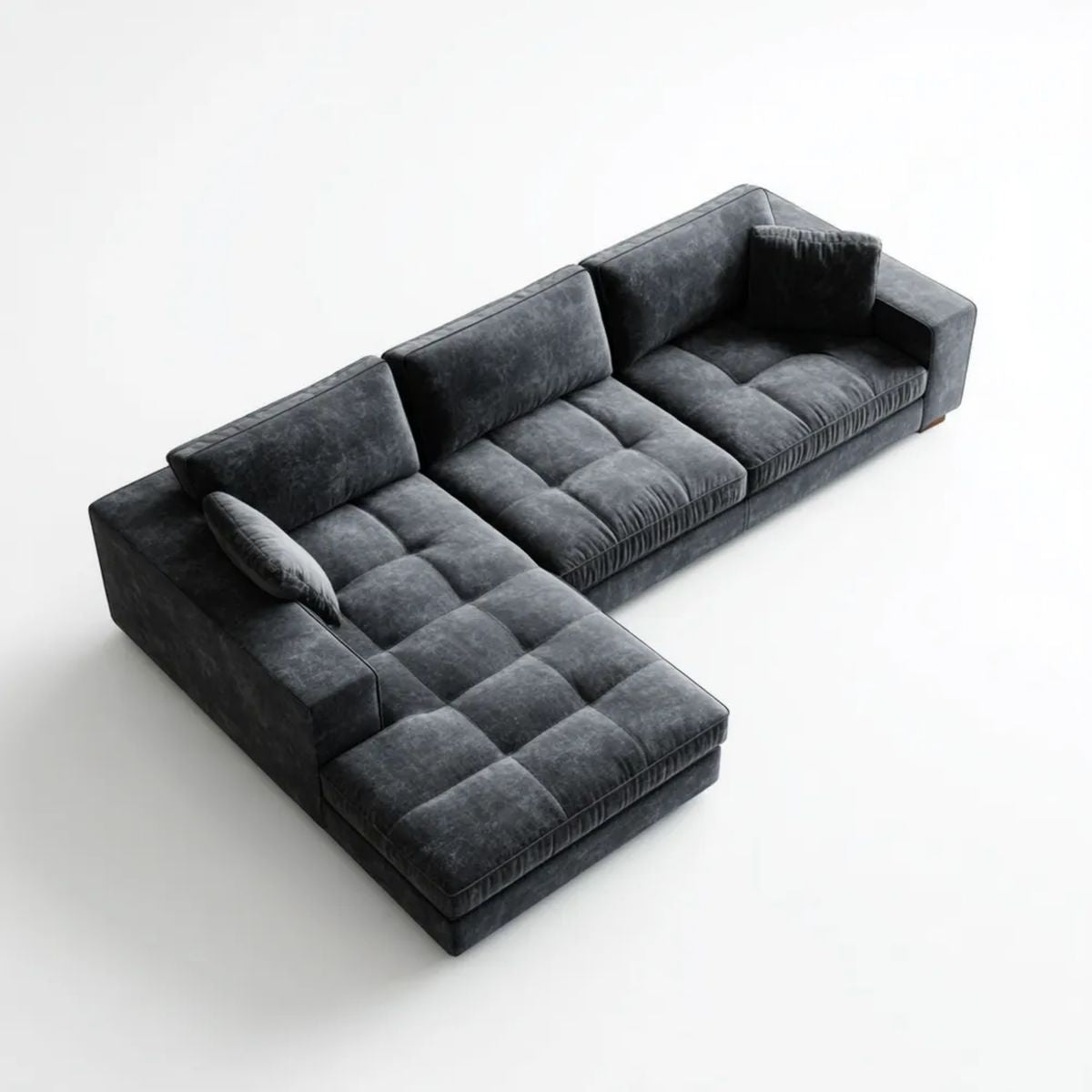 Lewostronna sofa narożna w kształcie L, grafitowa, z weluru poliestrowego, 320 × 220 × 85 cm