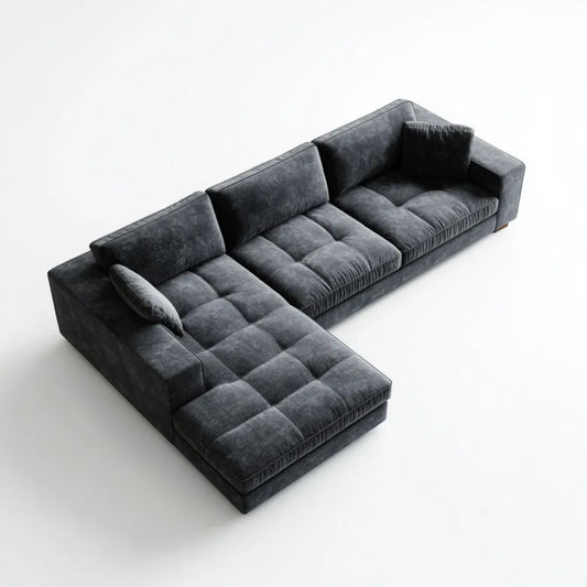 Lewostronna sofa narożna w kształcie L, grafitowa, z weluru poliestrowego, 320 × 220 × 85 cm
