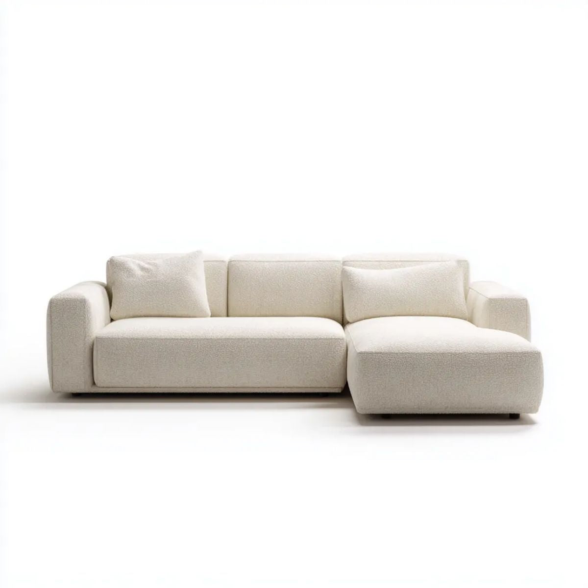 Kremowa sofa narożna z prawostronnym szezlongiem z tkaniny bouclé, 260 × 160 × 78 cm