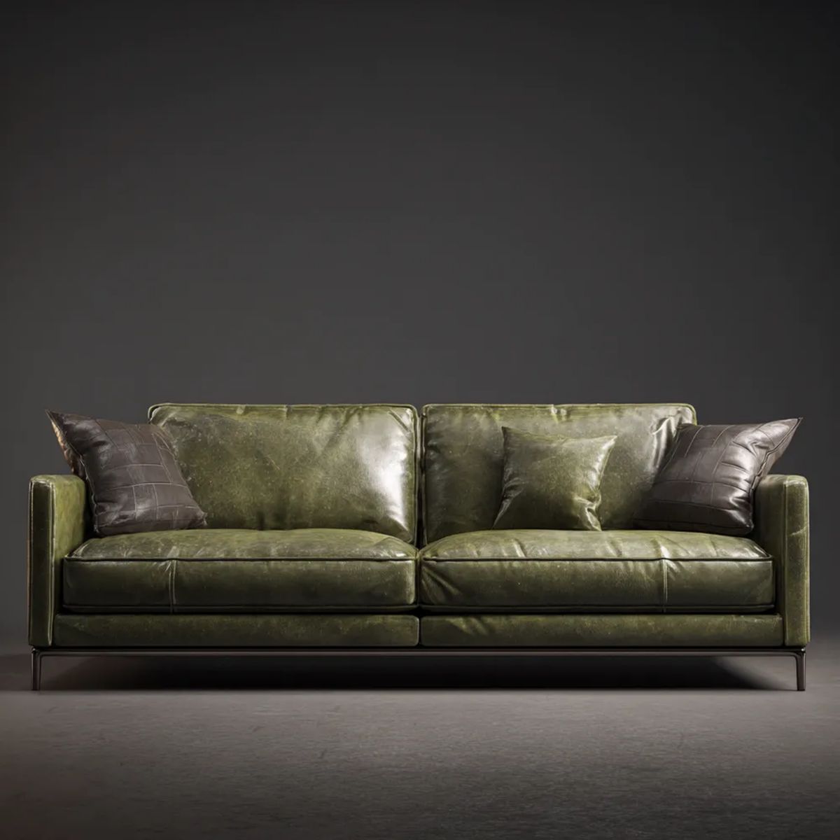Trzyosobowa sofa z tapicerką PU, oliwkowozielona, 220 × 95 × 85 cm