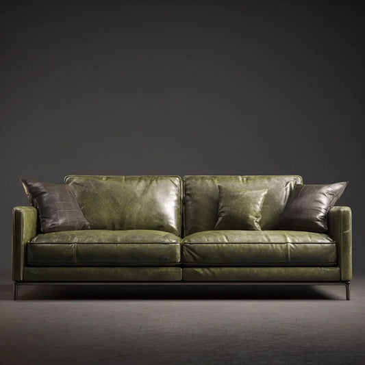 Trzyosobowa sofa z tapicerką PU, oliwkowozielona, 220 × 95 × 85 cm