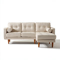 Beżowa sofa narożna z poliestru z prawostronnym szezlongiem, 250 x 160 x 86 cm, kształt L