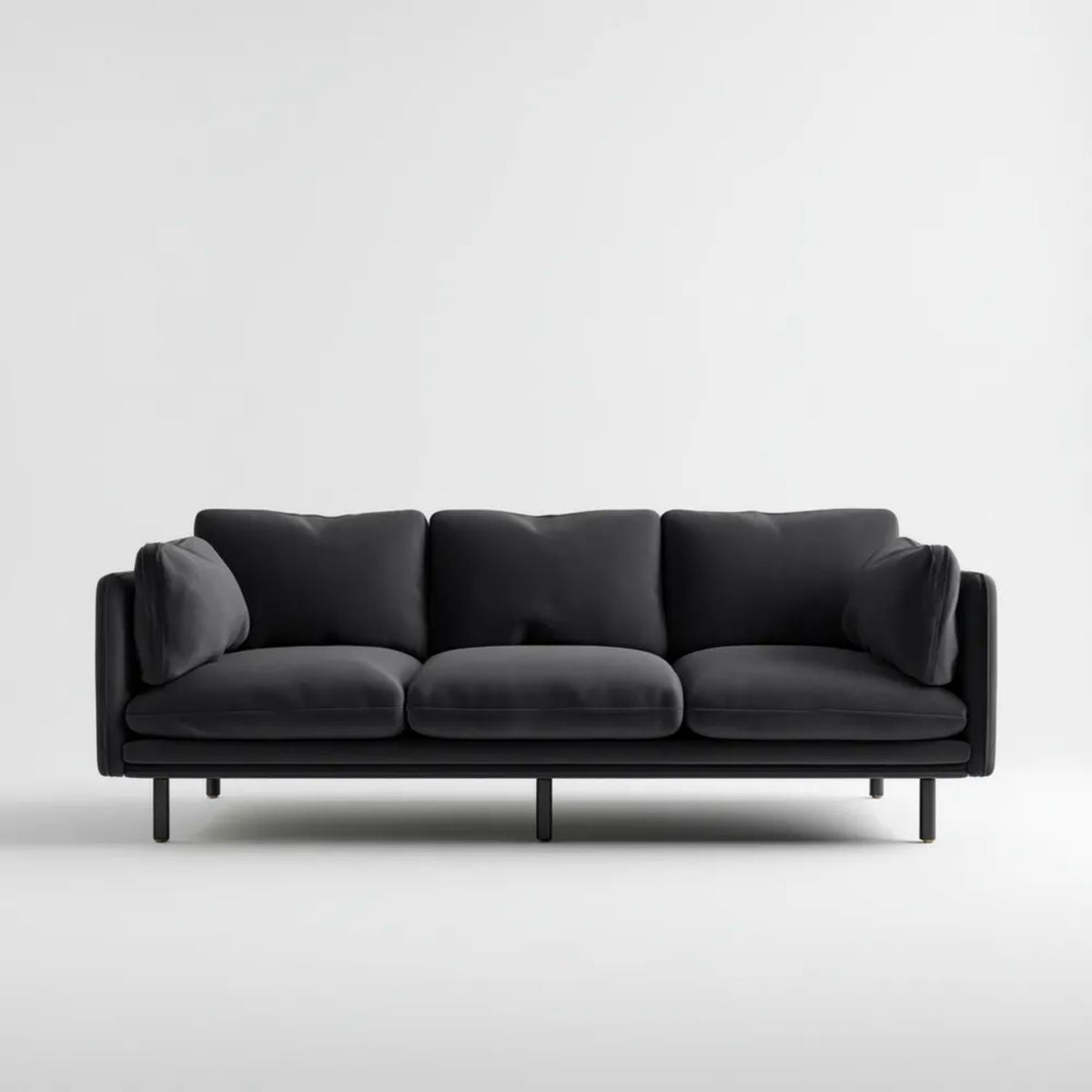 Czarna sofa trzyosobowa z tkaniny, 220 x 90 x 82 cm