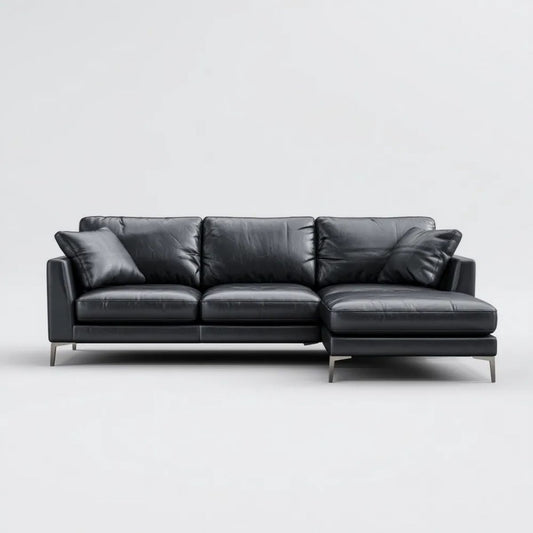 Czarna sofa narożna z prawostronnym szezlongiem, tapicerowana PU, 275 x 165 x 85 cm