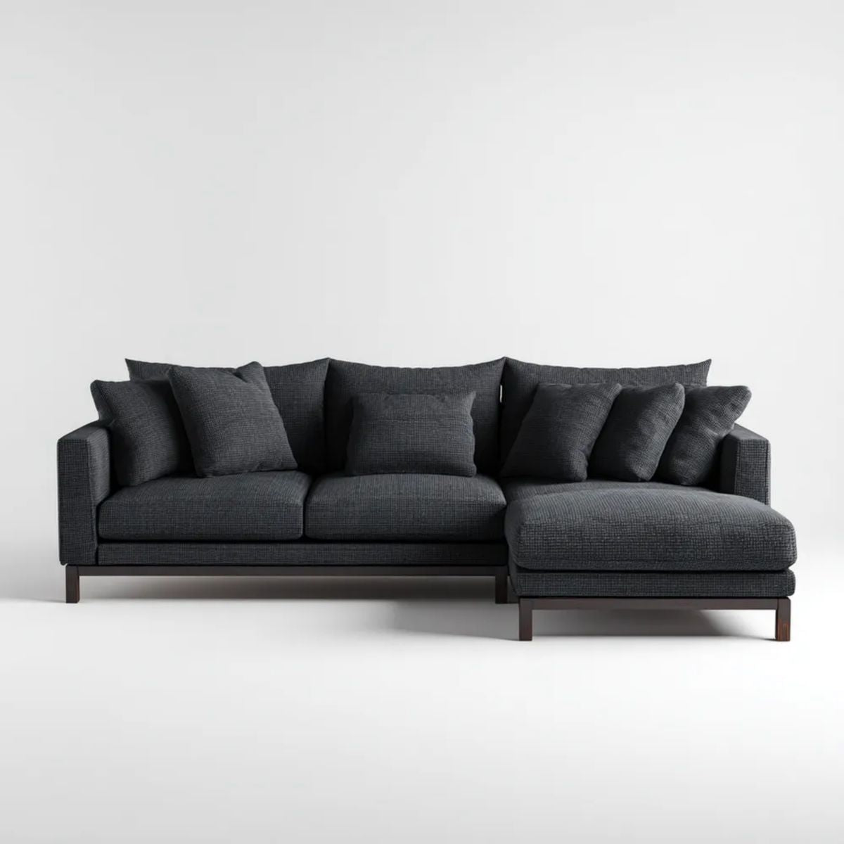 Prawostronna sofa narożna w kształcie L z poliestru, grafitowa, 280 x 160 x 82 cm