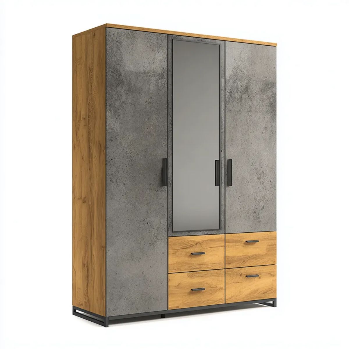 Szafa trzydrzwiowa z lustrem dąb artisan szary beton płyta laminowana 120 x 55 x 200 cm
