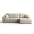 Beżowa sofa narożna z prawostronnym szezlongiem, tapicerka poliestrowa, 280 × 160 × 88 cm