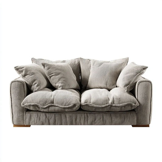 Sofa dwuosobowa sztruksowa szarobeżowa z pianką PU 180 × 95 × 85 cm