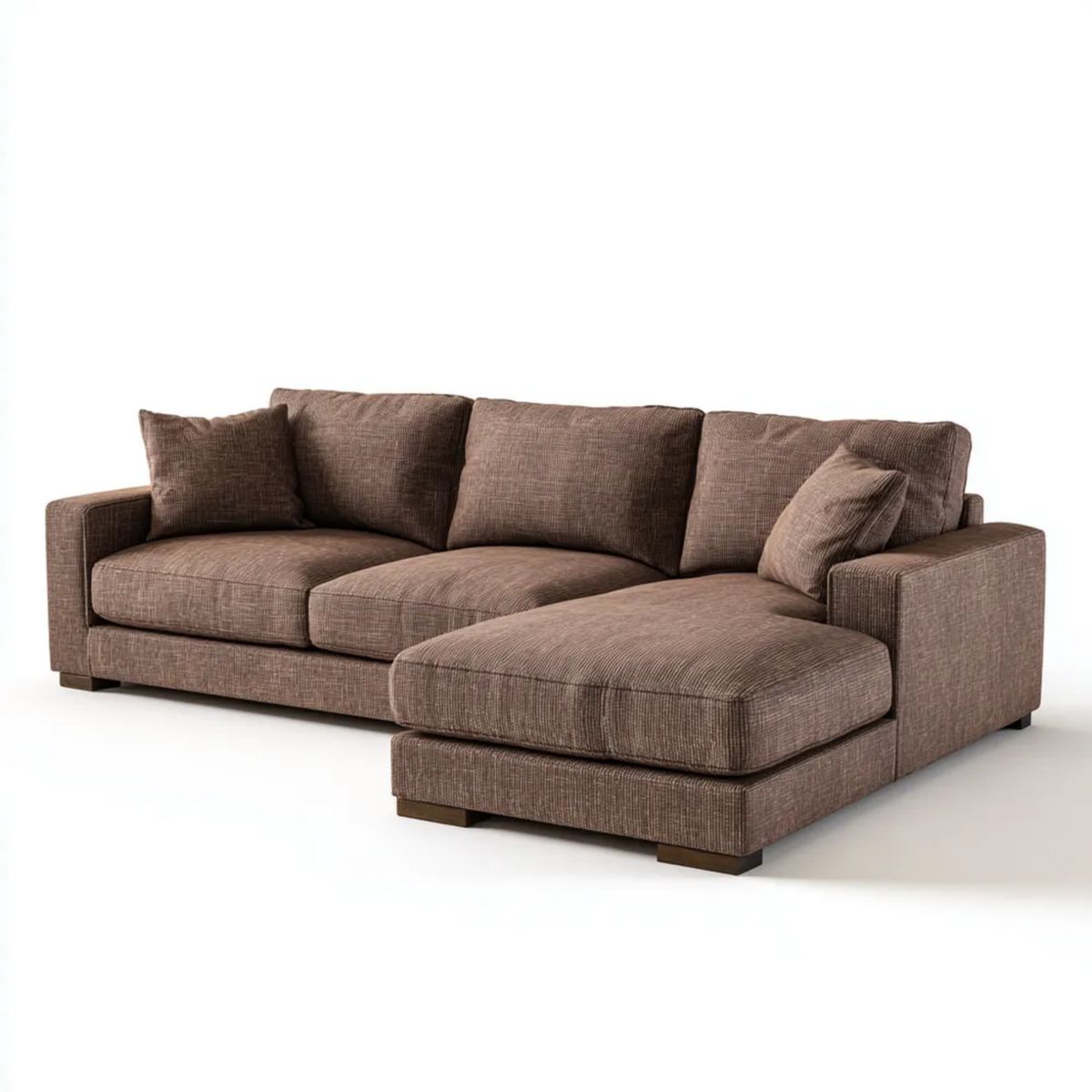 Brązowa sofa narożna z prawostronnym szezlongiem, tapicerka poliestrowa, 285 x 170 x 88 cm