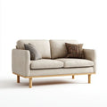 Beżowa sofa dwuosobowa z tapicerką poliestrową i nogami z litego drewna, 160 × 85 × 82 cm