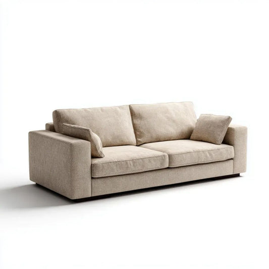 Trzyosobowa sofa beżowa z tapicerką poliestrową 220 x 95 x 85 cm
