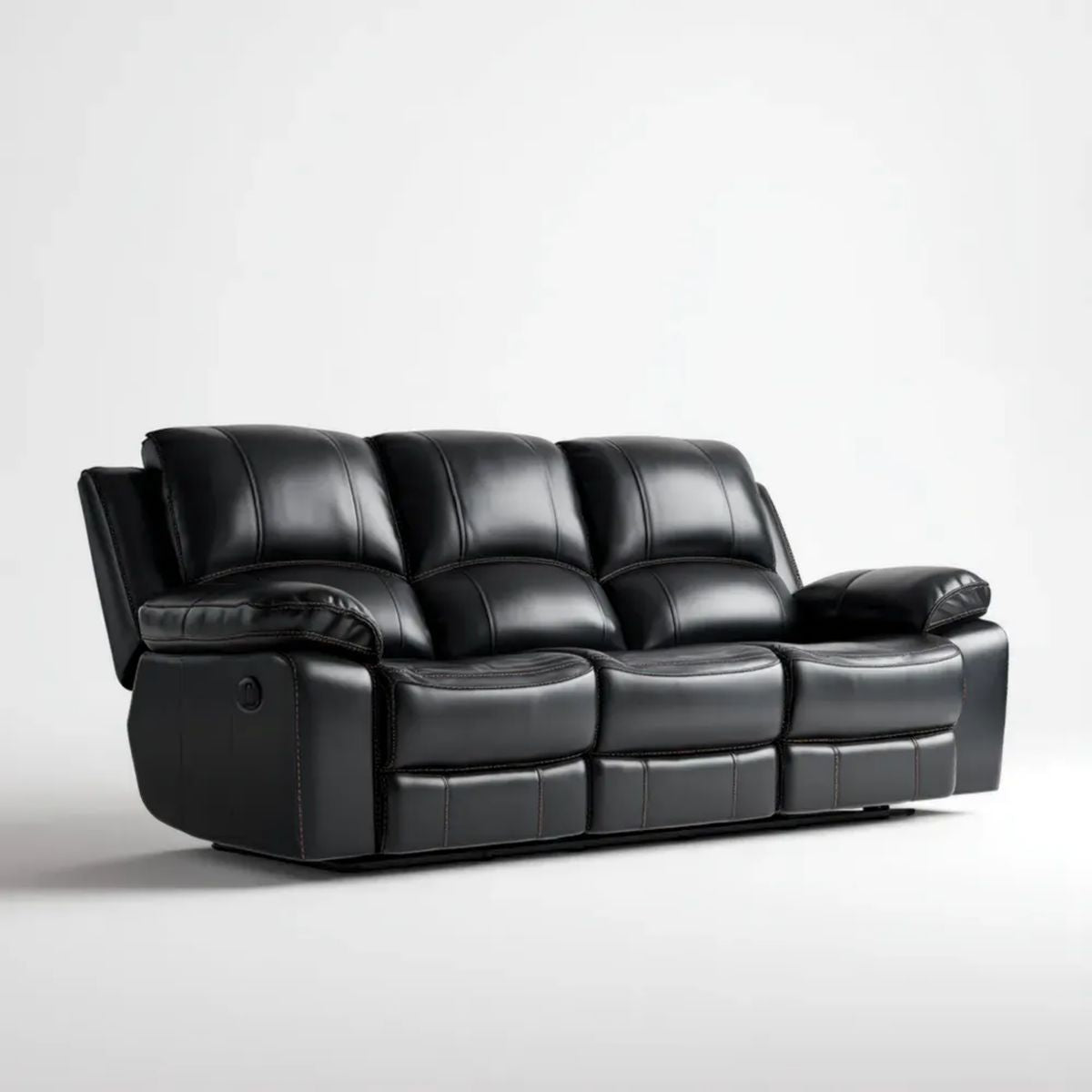 3-osobowa sofa relaksacyjna ze skóry syntetycznej PU, czarna, 210 x 95 x 100 cm