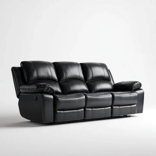 3-osobowa sofa relaksacyjna ze skóry syntetycznej PU, czarna, 210 x 95 x 100 cm