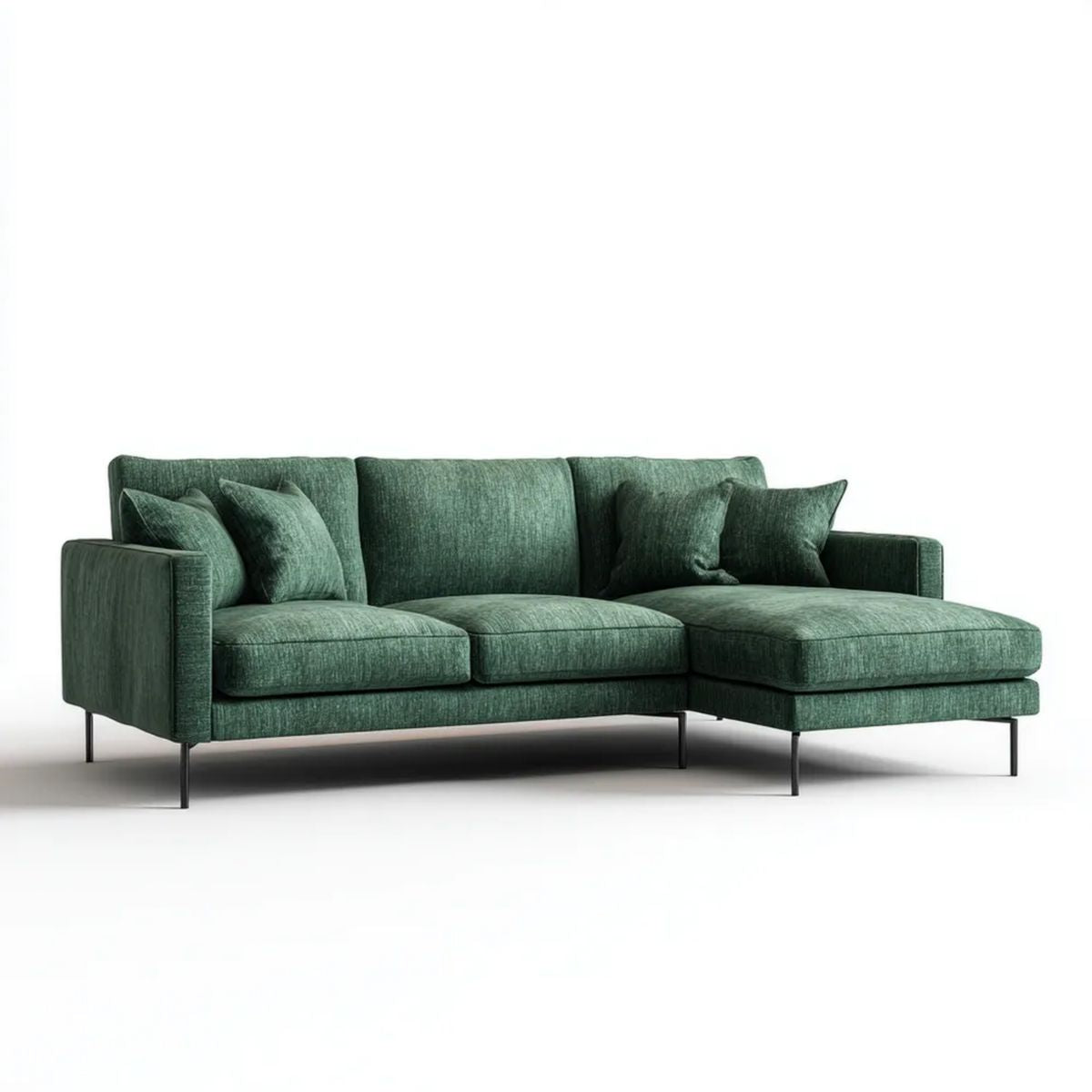 Prawostronna sofa narożna z szezlongiem zielona poliester 250 × 160 × 85 cm