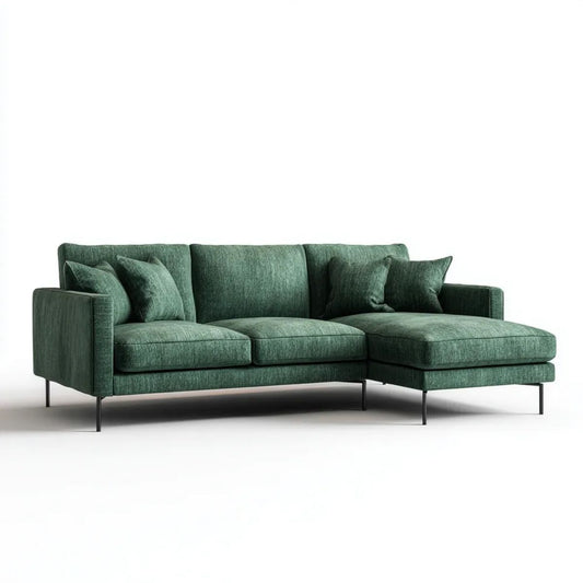 Prawostronna sofa narożna z szezlongiem zielona poliester 250 × 160 × 85 cm