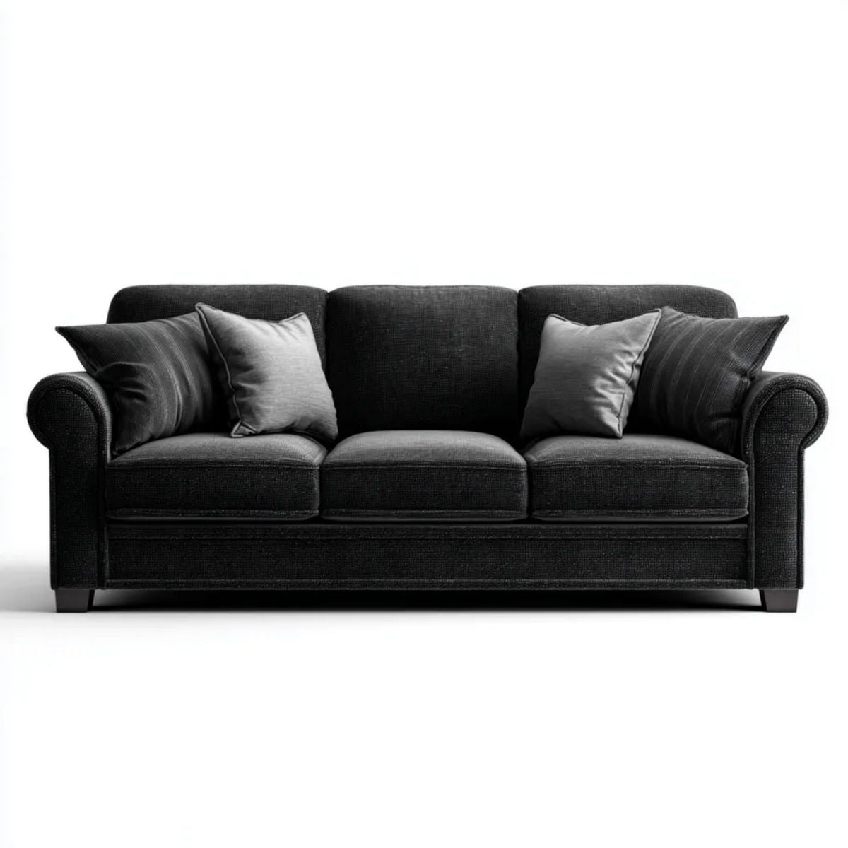 Czarna trzyosobowa sofa z tapicerką poliestrową, 210 × 90 × 88 cm