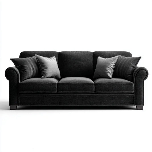 Czarna trzyosobowa sofa z tapicerką poliestrową, 210 × 90 × 88 cm