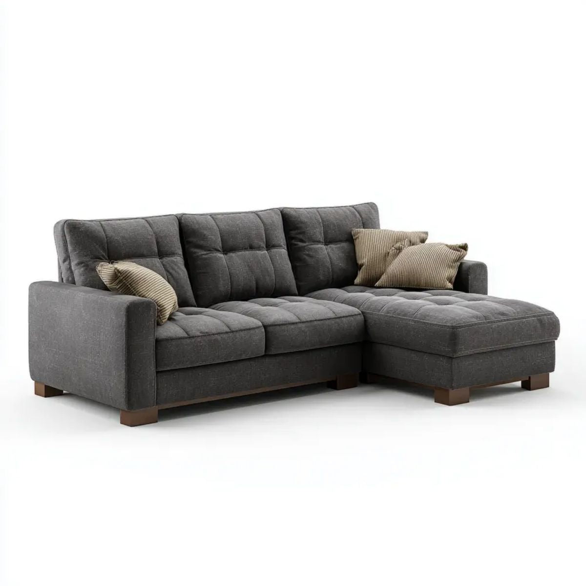 Prawostronna sofa narożna w kształcie L z tkaniny grafitowo-brązowa z szezlongiem 260 × 160 × 90 cm