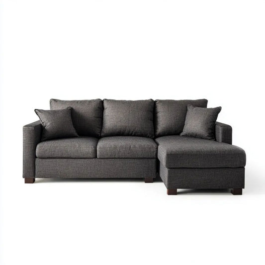 Prawostronna sofa narożna w kształcie L, grafitowa, 250 × 160 × 85 cm