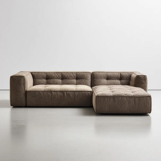 Sofa narożna z prawostronnym szezlongiem z poliestru, szarobrązowa, 280 × 170 × 70 cm, kształt L