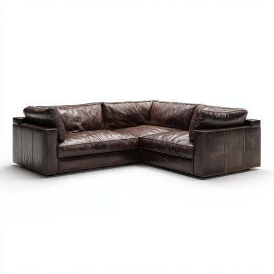 4-osobowa skórzana sofa narożna brązowa w kształcie L, 280 x 220 x 85 cm