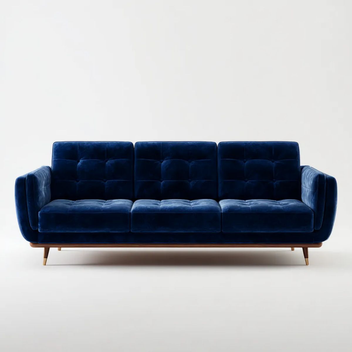 Trzyosobowa sofa granatowa z aksamitu, 220 x 90 x 85 cm