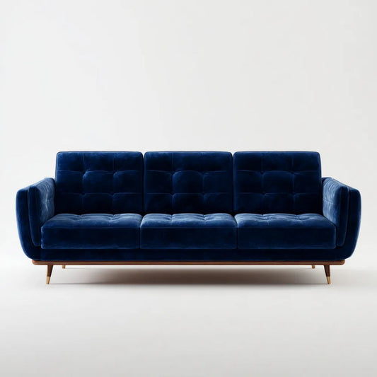 Trzyosobowa sofa granatowa z aksamitu, 220 x 90 x 85 cm