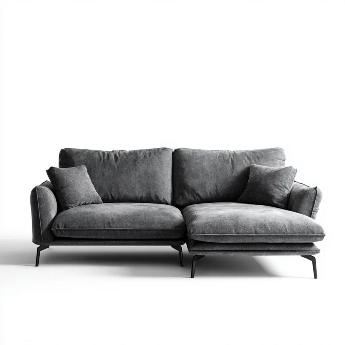 Grafitowa sofa narożna w kształcie L z prawostronnym szezlongiem, tapicerka poliestrowa, 250 × 160 × 85 cm