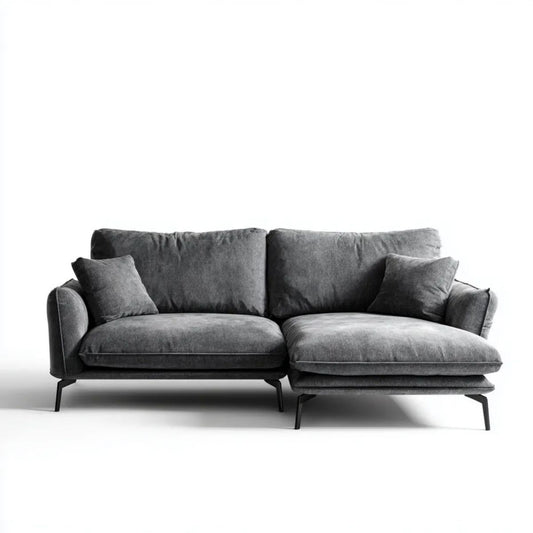 Grafitowa sofa narożna w kształcie L z prawostronnym szezlongiem, tapicerka poliestrowa, 250 × 160 × 85 cm