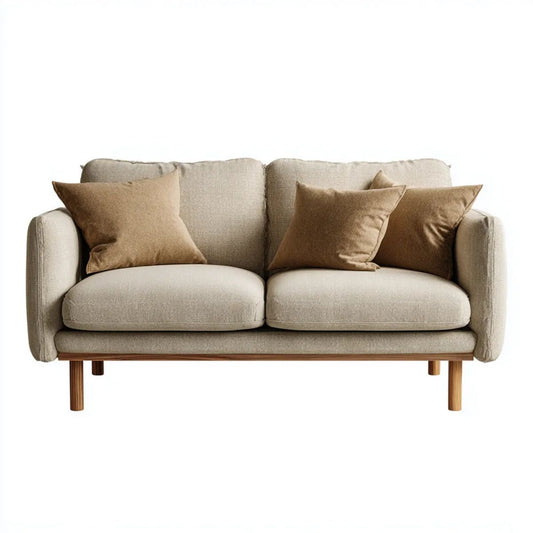 Sofa dwuosobowa beżowo-brązowa z tapicerką poliestrową 160 × 90 × 85 cm