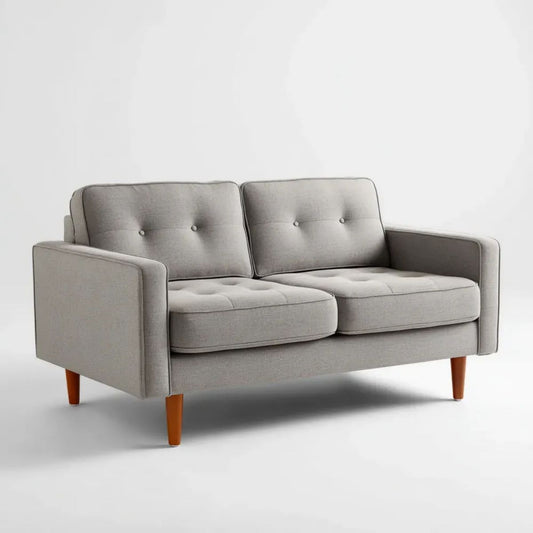 Sofa 2-osobowa szara z tapicerką poliestrową i brązowymi nogami 160 × 85 × 85 cm