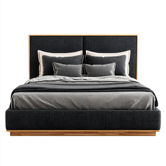 Łóżko dwuosobowe tapicerowane 190 × 210 cm pod materac 180 × 200 cm, czarne z litego dębu