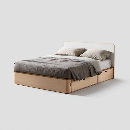 Podwójne łóżko z szufladami z płyty MDF 160 × 200 cm beżowo-białe