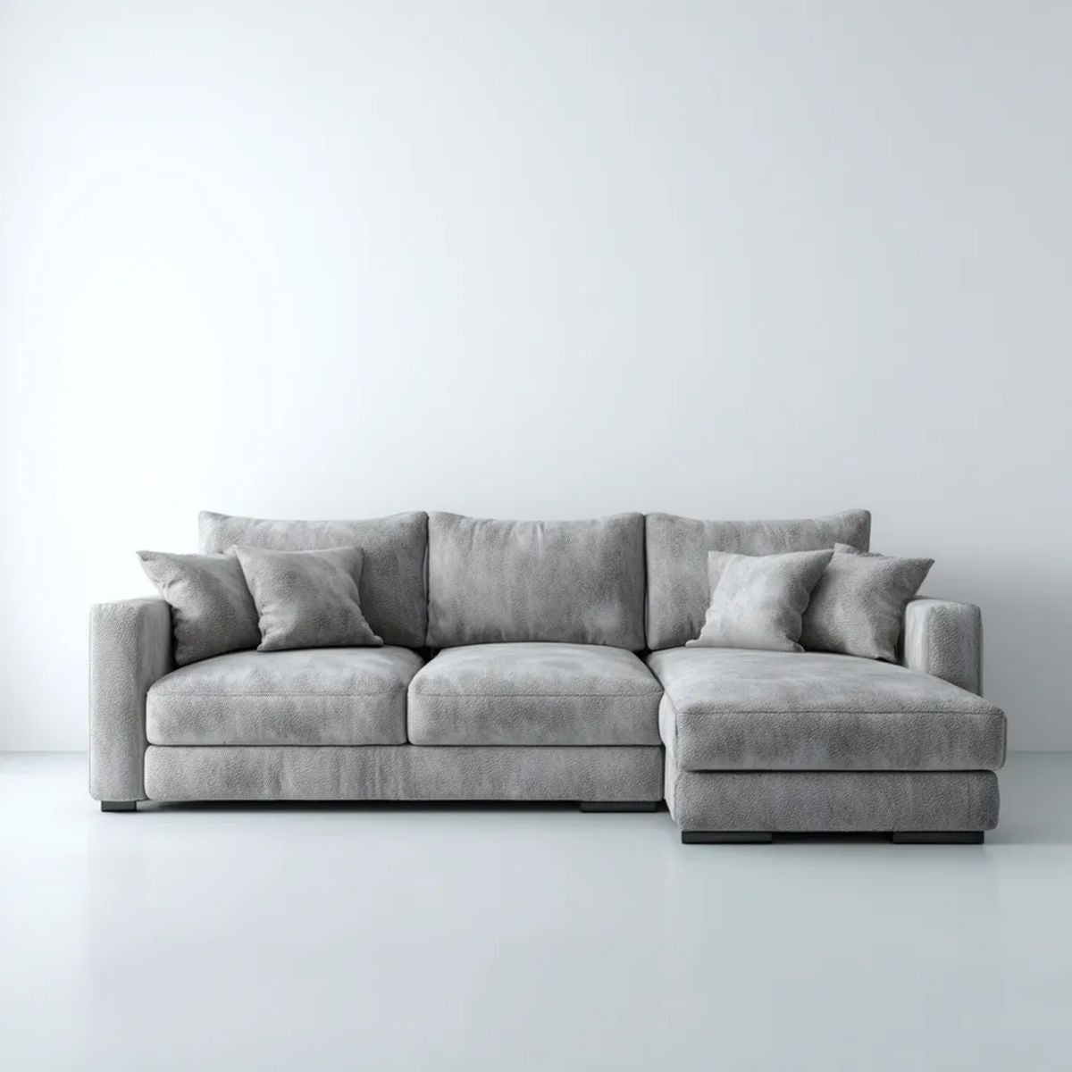 Prawostronna sofa narożna z szezlongiem, tapicerowana poliestrem, szara, 260 × 160 × 85 cm