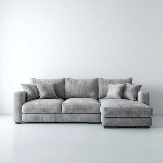 Prawostronna sofa narożna z szezlongiem, tapicerowana poliestrem, szara, 260 × 160 × 85 cm