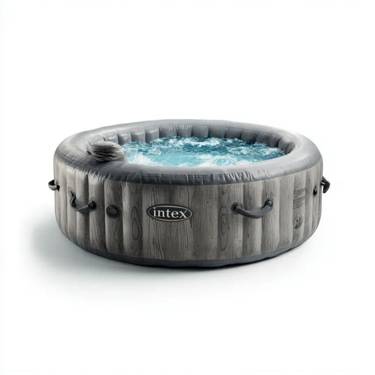 Okrągłe dmuchane jacuzzi spa z masażem bąbelkowym, szare/czarne, PVC, Ø 196 × 71 cm