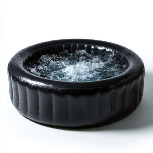 Dmuchane jacuzzi ogrodowe z hydromasażem, czarne PVC, okrągłe Ø 180 × 65 cm