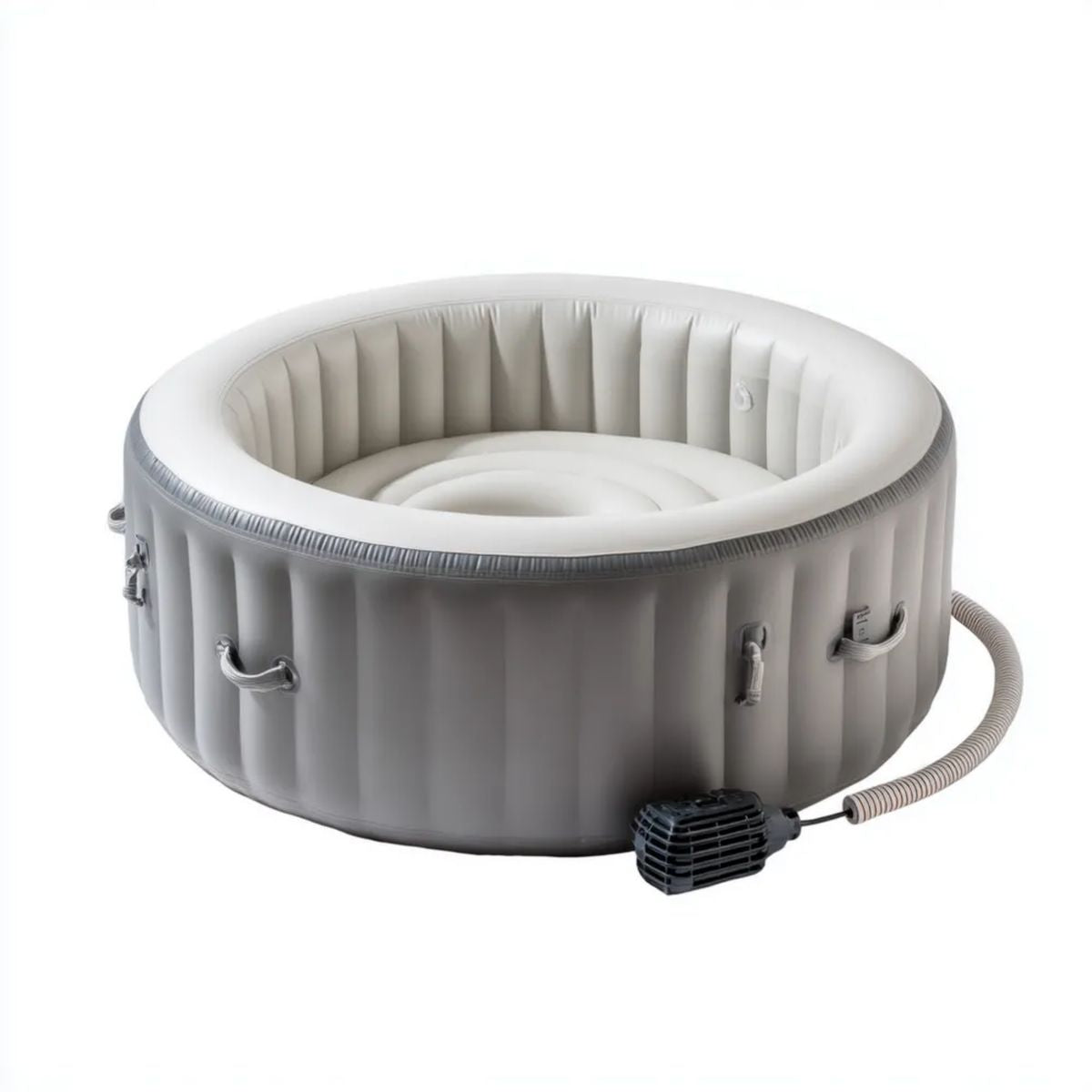 Okrągła dmuchana wanna spa z PVC, szara, 180 x 66 cm, 669 l, z pompą grzewczo-filtrującą